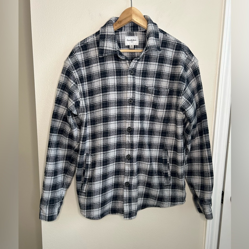 Heavy Weight Blue Plaid Flannel Long Sleeve Shirt Jacket Goodfellow Size M